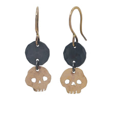 Load image into Gallery viewer, Black Gold Skull Drop Earrings