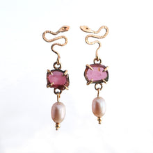 Load image into Gallery viewer, Tourmaline and pearl viper earrings
