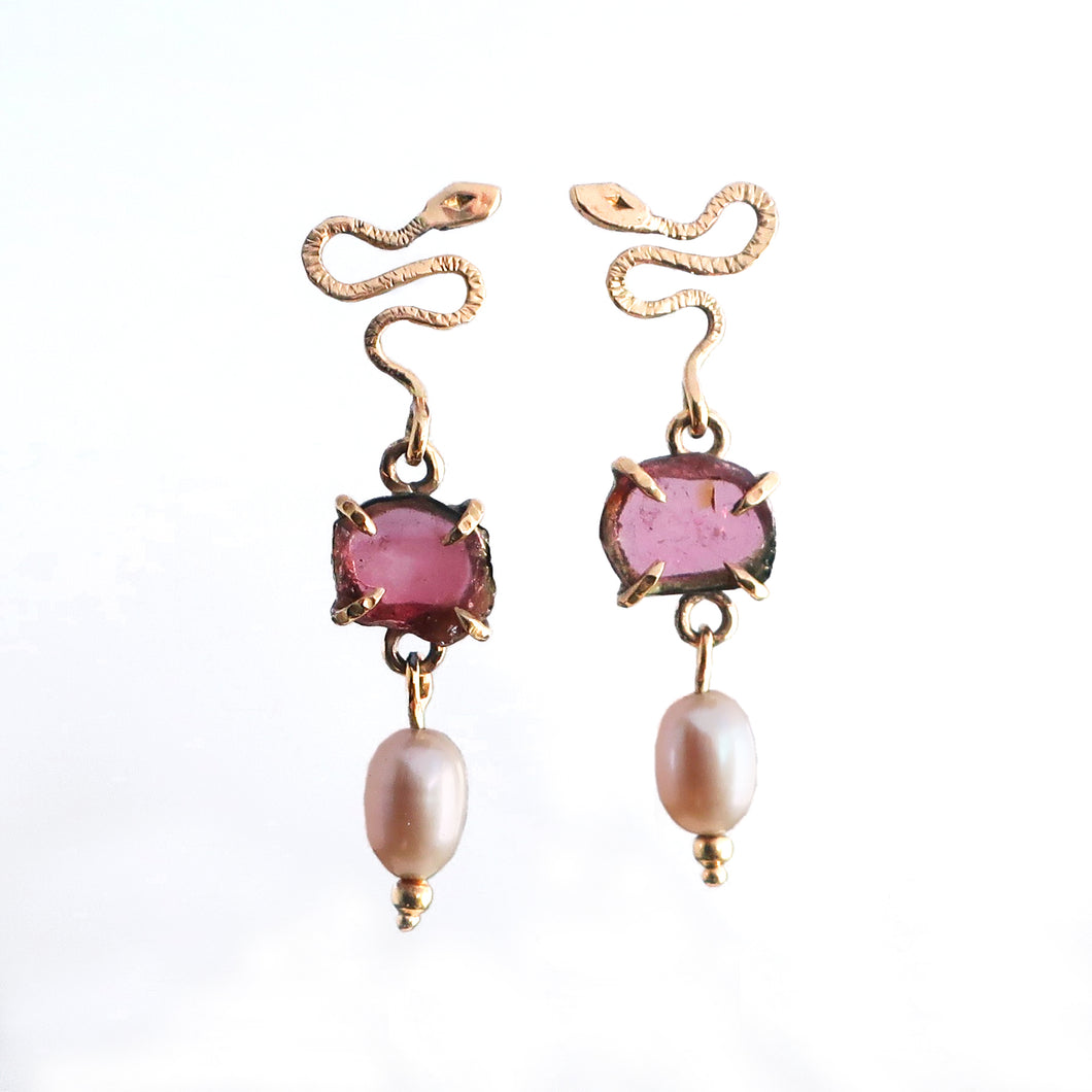 Tourmaline and pearl viper earrings