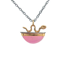 Load image into Gallery viewer, Necklace with a pink pendant and gold accents on a white background
