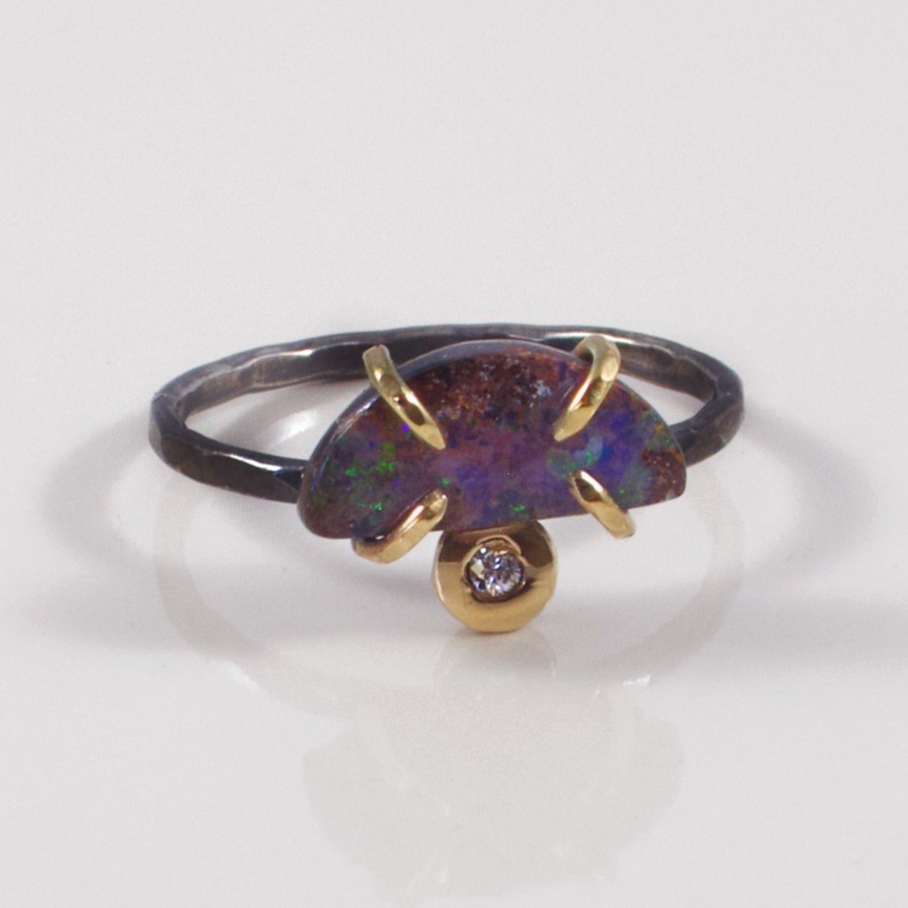 Opal and Diamond Arc Ring