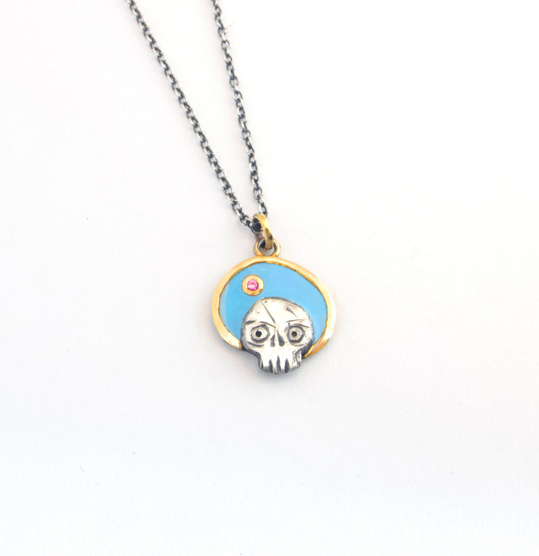 Blue + Pink Candy Skull Necklace